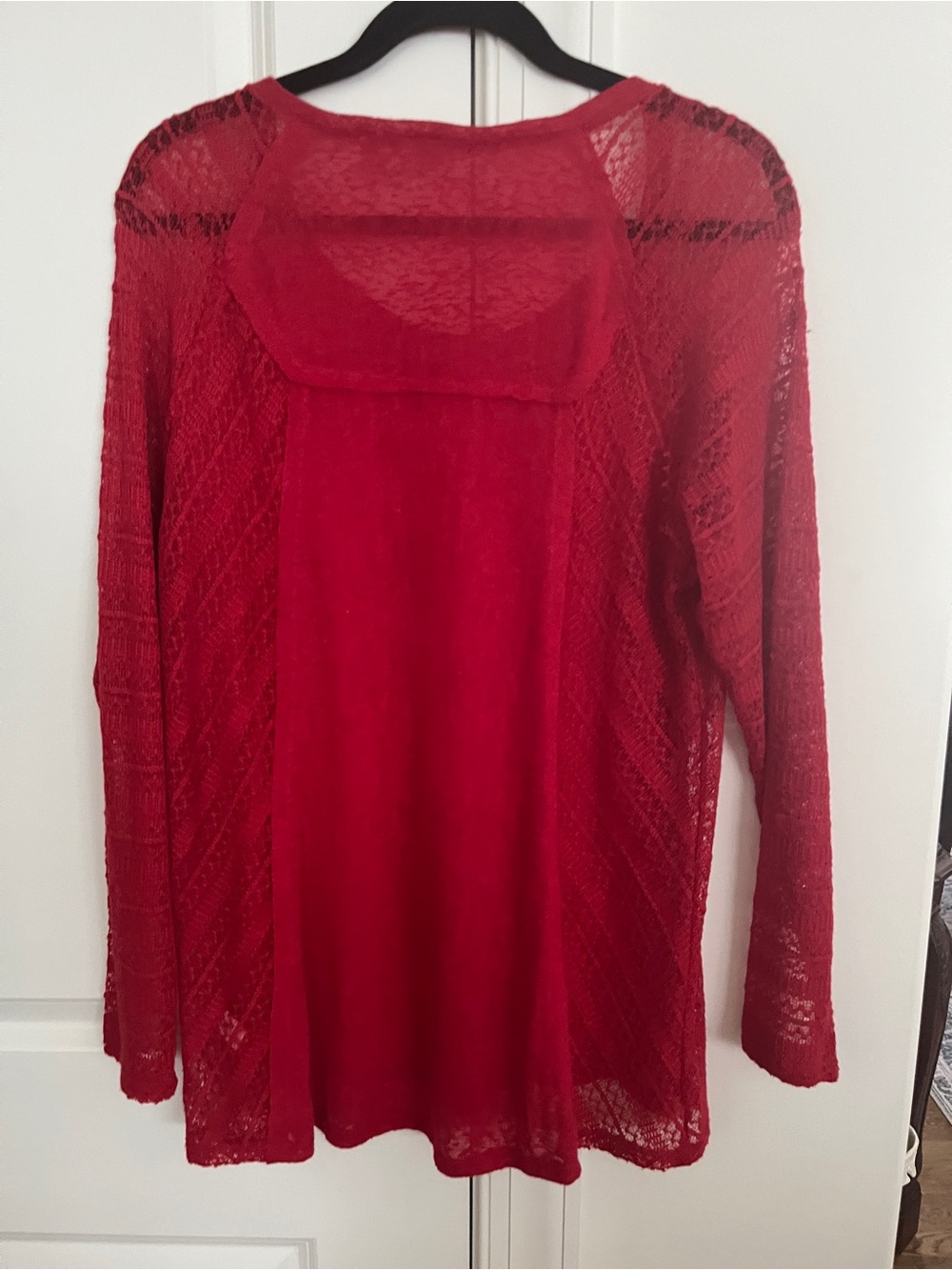 ❤️❤️❤️ CATO Red Lightweight Openwork Women's Lightweight Top w/ Lace sleeves XL